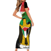 Free Palestine Short Sleeve Bodycon Dress Coat Of Arms Mix Flag Style - Wonder Print Shop
