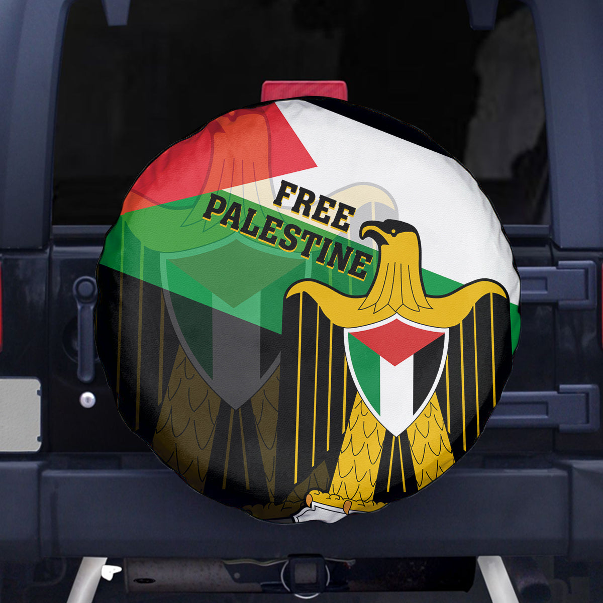 Free Palestine Spare Tire Cover Coat Of Arms Mix Flag Style - Wonder Print Shop
