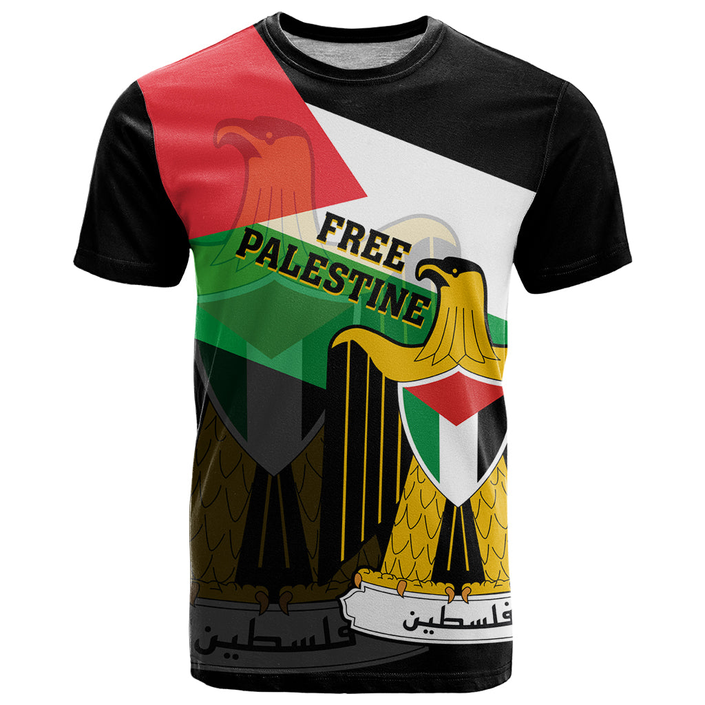 Free Palestine T Shirt Coat Of Arms Mix Flag Style - Wonder Print Shop