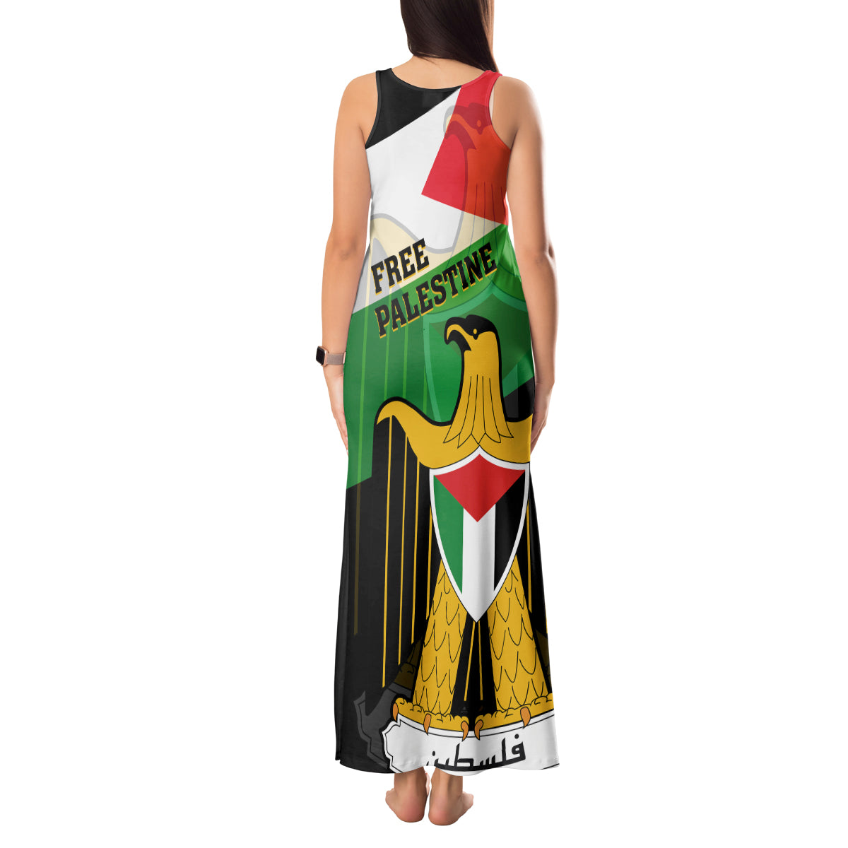 Free Palestine Tank Maxi Dress Coat Of Arms Mix Flag Style - Wonder Print Shop