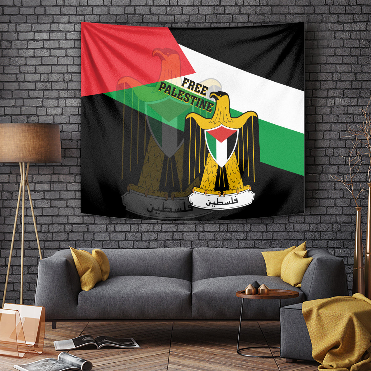 Free Palestine Tapestry Coat Of Arms Mix Flag Style - Wonder Print Shop