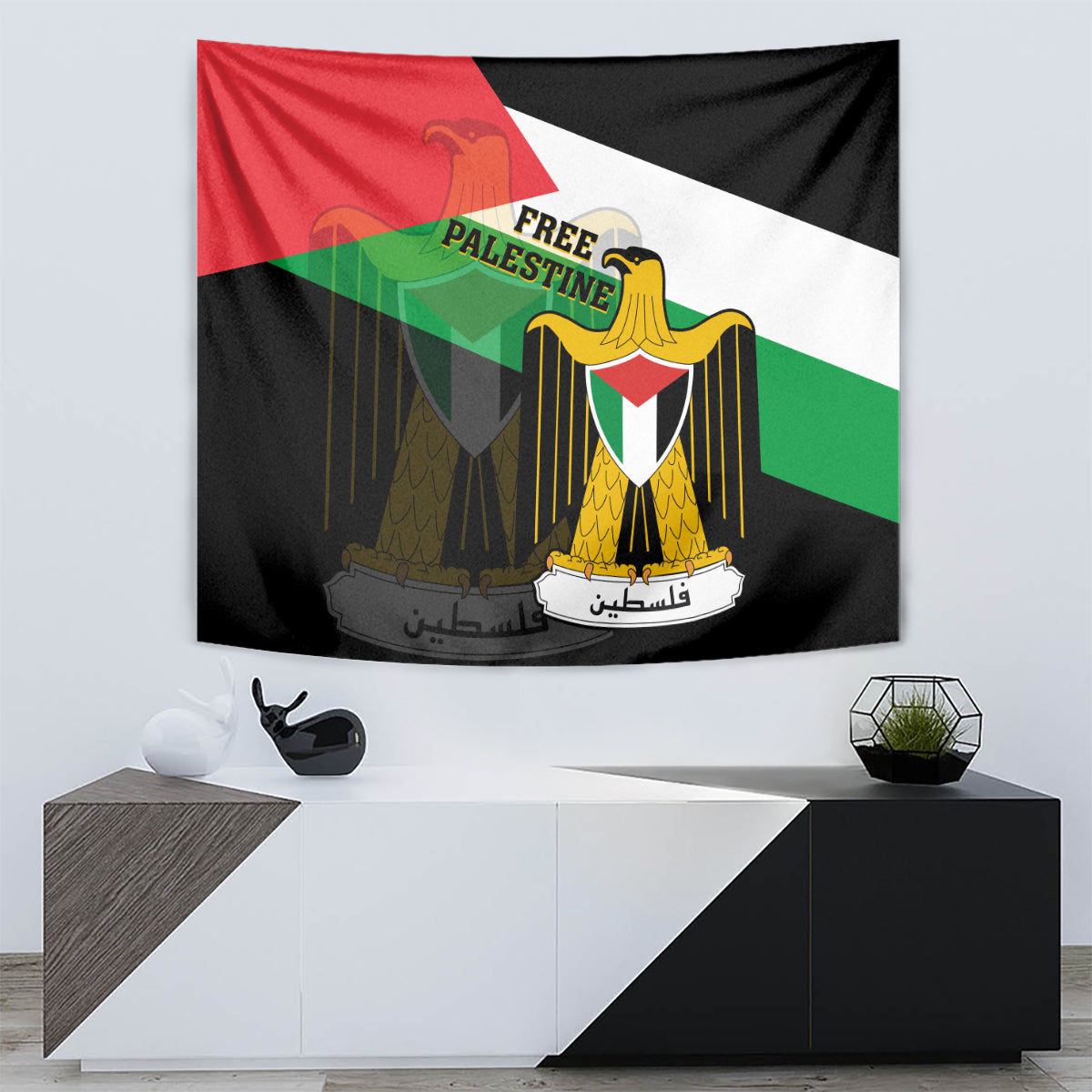 Free Palestine Tapestry Coat Of Arms Mix Flag Style - Wonder Print Shop
