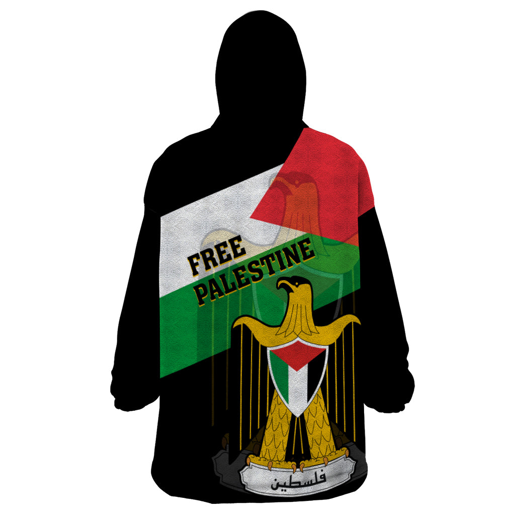 Free Palestine Wearable Blanket Hoodie Coat Of Arms Mix Flag Style - Wonder Print Shop