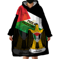 Free Palestine Wearable Blanket Hoodie Coat Of Arms Mix Flag Style - Wonder Print Shop