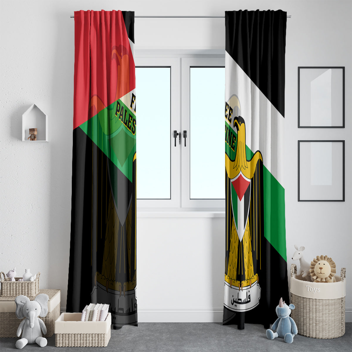 Free Palestine Window Curtain Coat Of Arms Mix Flag Style - Wonder Print Shop