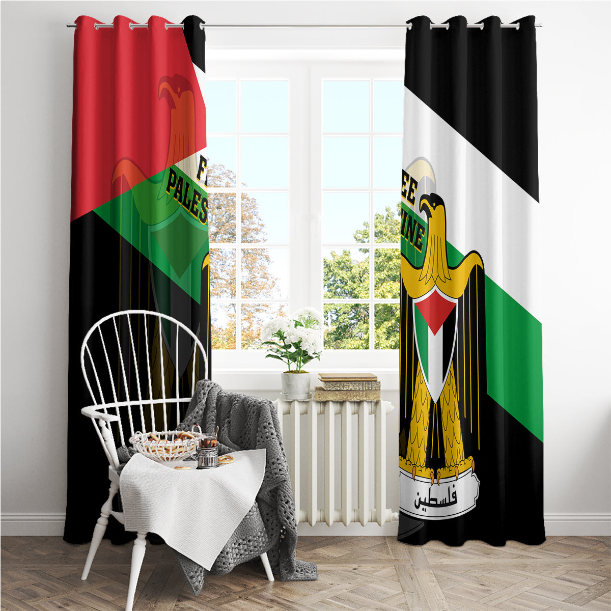 Free Palestine Window Curtain Coat Of Arms Mix Flag Style - Wonder Print Shop