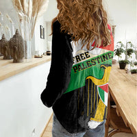 Free Palestine Women Casual Shirt Coat Of Arms Mix Flag Style - Wonder Print Shop