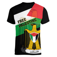 Free Palestine Women V Neck T Shirt Coat Of Arms Mix Flag Style - Wonder Print Shop