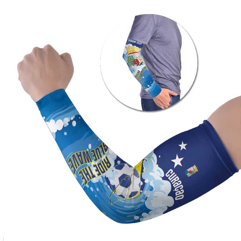 Personalized Curacao Football Arm Sleeves First-ever World Cup Ride The Blue Wave - Wonder Print Shop