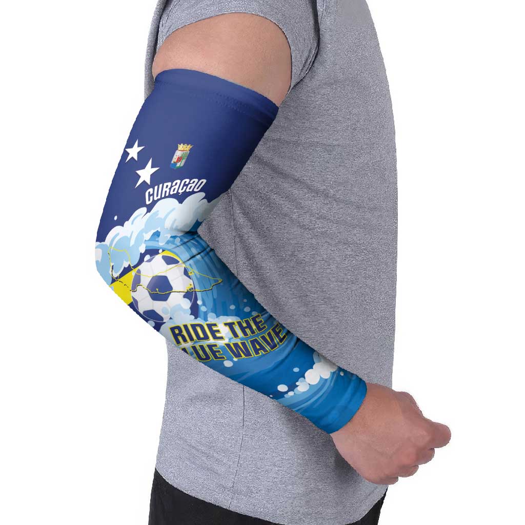 Personalized Curacao Football Arm Sleeves First-ever World Cup Ride The Blue Wave - Wonder Print Shop