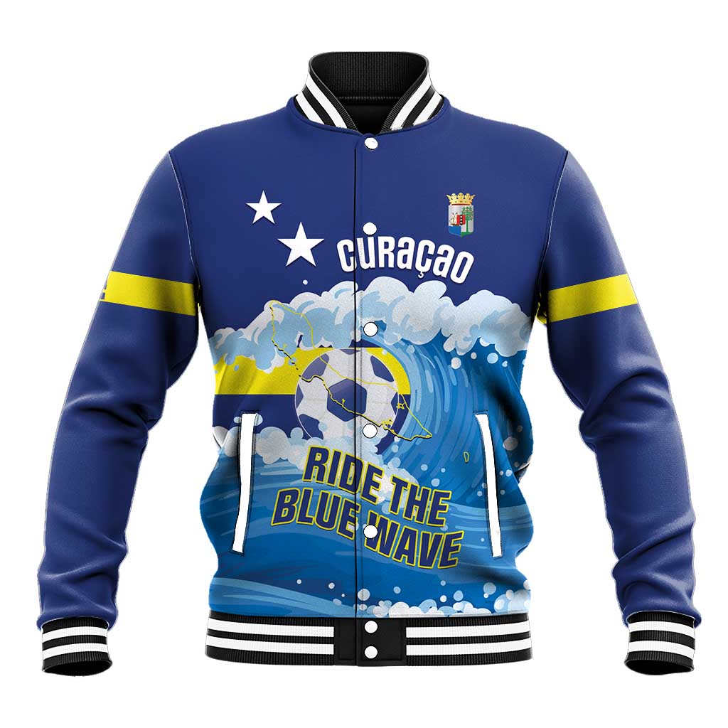 Personalized Curacao Football Baseball Jacket First-ever World Cup Ride The Blue Wave - Wonder Print Shop