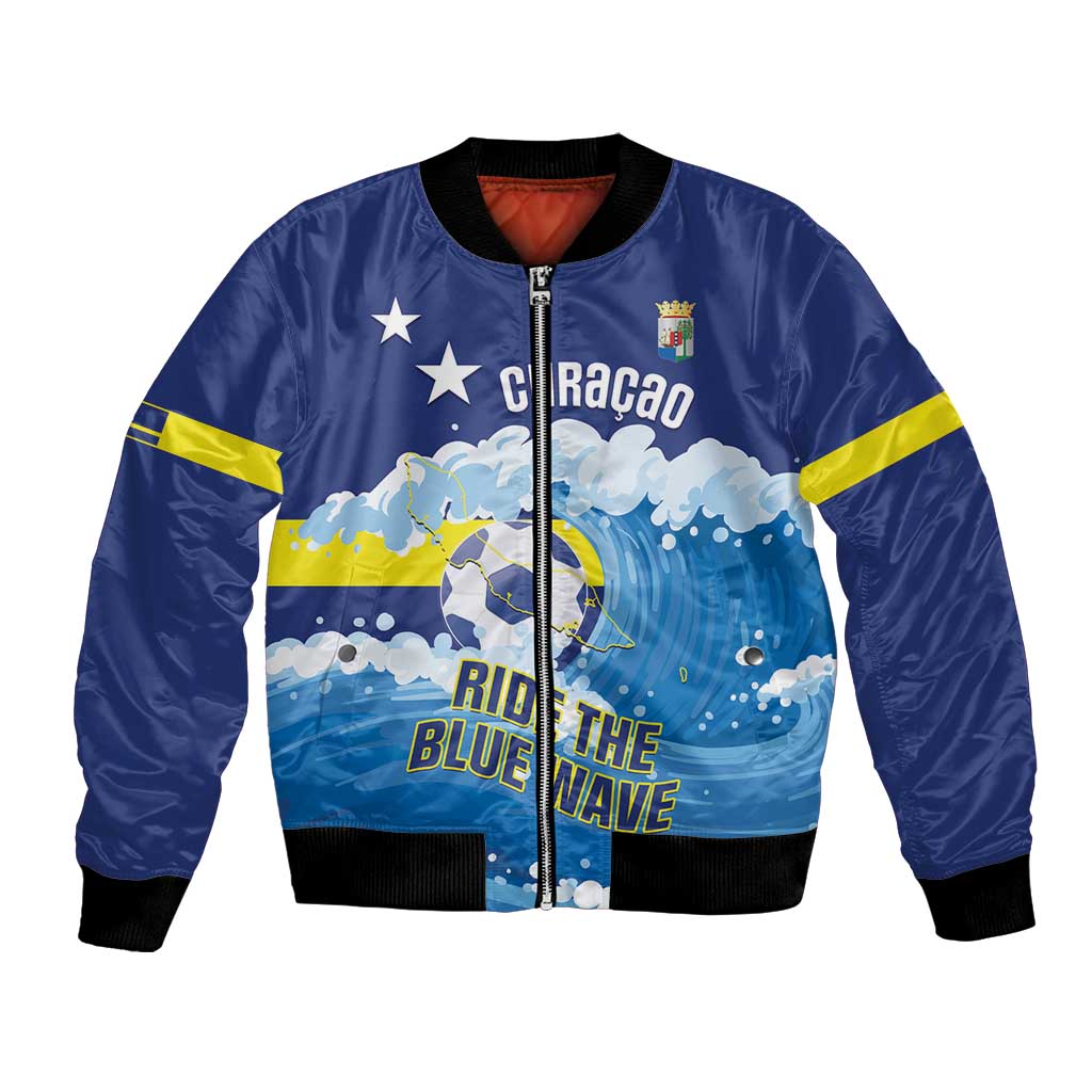 Personalized Curacao Football Bomber Jacket First-ever World Cup Ride The Blue Wave - Wonder Print Shop
