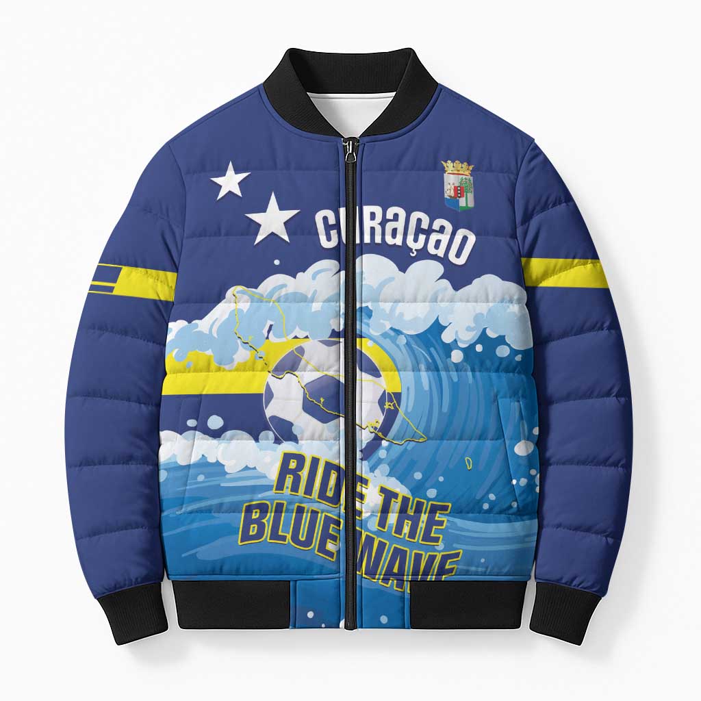 Personalized Curacao Football Bomber Puffer Jacket First-ever World Cup Ride The Blue Wave - Wonder Print Shop
