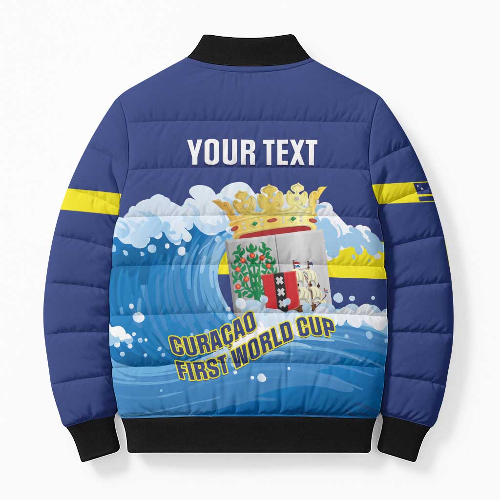 Personalized Curacao Football Bomber Puffer Jacket First-ever World Cup Ride The Blue Wave - Wonder Print Shop