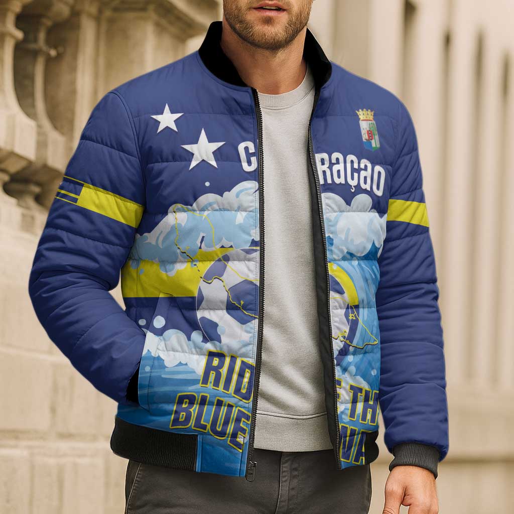 Personalized Curacao Football Bomber Puffer Jacket First-ever World Cup Ride The Blue Wave - Wonder Print Shop