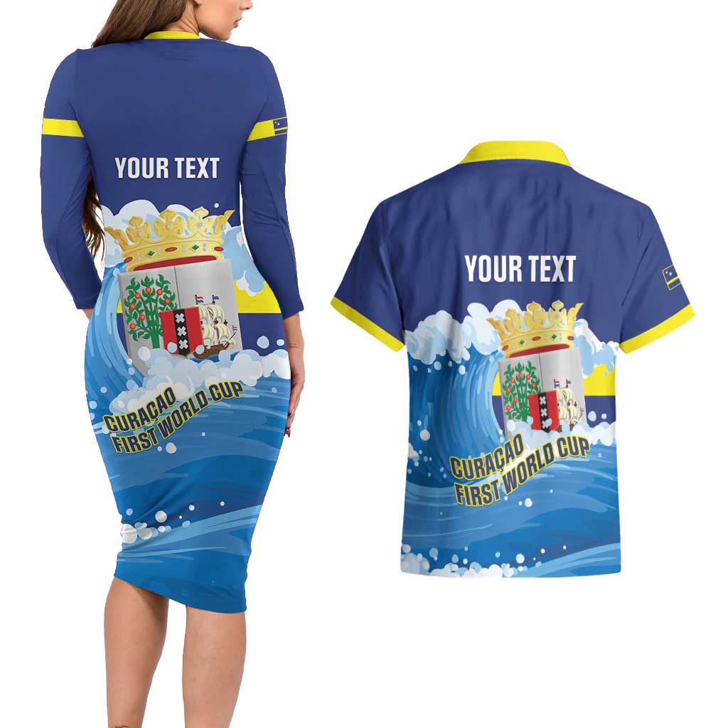 Personalized Curacao Football Couples Matching Long Sleeve Bodycon Dress and Hawaiian Shirt First-ever World Cup Ride The Blue Wave - Wonder Print Shop