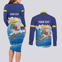 Personalized Curacao Football Couples Matching Long Sleeve Bodycon Dress and Long Sleeve Button Shirt First-ever World Cup Ride The Blue Wave - Wonder Print Shop
