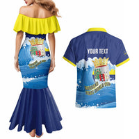 Personalized Curacao Football Couples Matching Mermaid Dress and Hawaiian Shirt First-ever World Cup Ride The Blue Wave - Wonder Print Shop