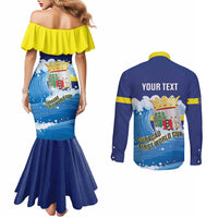 Personalized Curacao Football Couples Matching Mermaid Dress and Long Sleeve Button Shirt First-ever World Cup Ride The Blue Wave - Wonder Print Shop