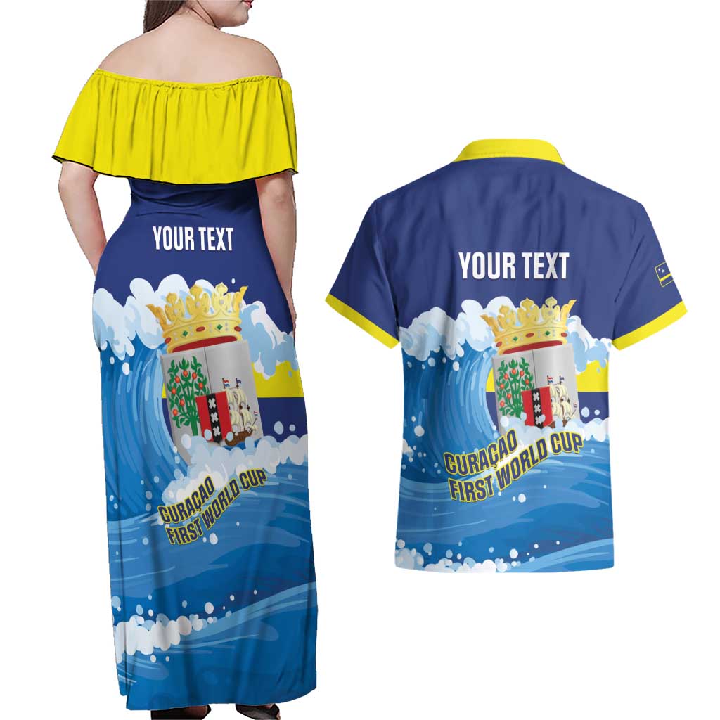 Personalized Curacao Football Couples Matching Off Shoulder Maxi Dress and Hawaiian Shirt First-ever World Cup Ride The Blue Wave - Wonder Print Shop