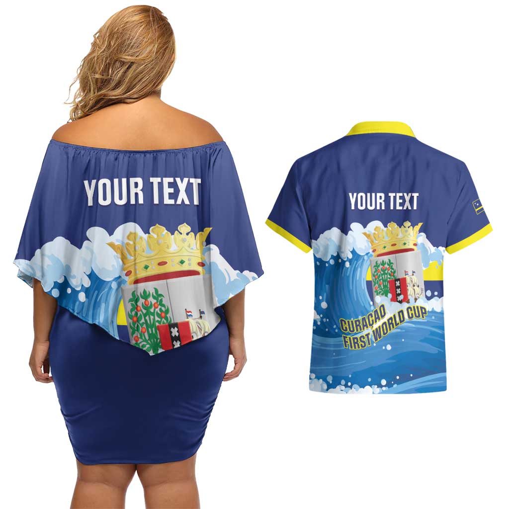 Personalized Curacao Football Couples Matching Off Shoulder Short Dress and Hawaiian Shirt First-ever World Cup Ride The Blue Wave - Wonder Print Shop