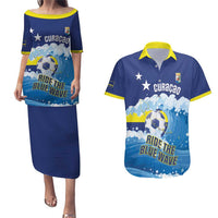 Personalized Curacao Football Couples Matching Puletasi and Hawaiian Shirt First-ever World Cup Ride The Blue Wave - Wonder Print Shop