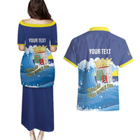 Personalized Curacao Football Couples Matching Puletasi and Hawaiian Shirt First-ever World Cup Ride The Blue Wave - Wonder Print Shop