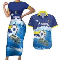 Personalized Curacao Football Couples Matching Short Sleeve Bodycon Dress and Hawaiian Shirt First-ever World Cup Ride The Blue Wave - Wonder Print Shop