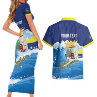 Personalized Curacao Football Couples Matching Short Sleeve Bodycon Dress and Hawaiian Shirt First-ever World Cup Ride The Blue Wave - Wonder Print Shop