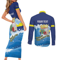 Personalized Curacao Football Couples Matching Short Sleeve Bodycon Dress and Long Sleeve Button Shirt First-ever World Cup Ride The Blue Wave - Wonder Print Shop