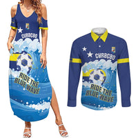 Personalized Curacao Football Couples Matching Summer Maxi Dress and Long Sleeve Button Shirt First-ever World Cup Ride The Blue Wave - Wonder Print Shop