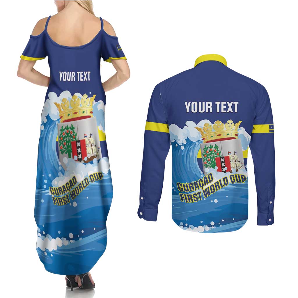 Personalized Curacao Football Couples Matching Summer Maxi Dress and Long Sleeve Button Shirt First-ever World Cup Ride The Blue Wave - Wonder Print Shop