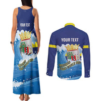 Personalized Curacao Football Couples Matching Tank Maxi Dress and Long Sleeve Button Shirt First-ever World Cup Ride The Blue Wave - Wonder Print Shop