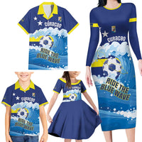 Personalized Curacao Football Family Matching Long Sleeve Bodycon Dress and Hawaiian Shirt First-ever World Cup Ride The Blue Wave - Wonder Print Shop