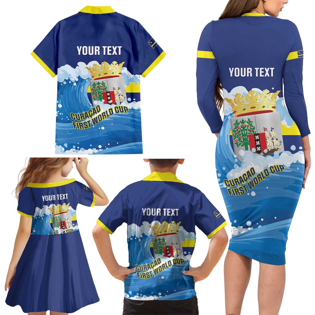 Personalized Curacao Football Family Matching Long Sleeve Bodycon Dress and Hawaiian Shirt First-ever World Cup Ride The Blue Wave - Wonder Print Shop