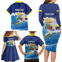 Personalized Curacao Football Family Matching Long Sleeve Bodycon Dress and Hawaiian Shirt First-ever World Cup Ride The Blue Wave - Wonder Print Shop