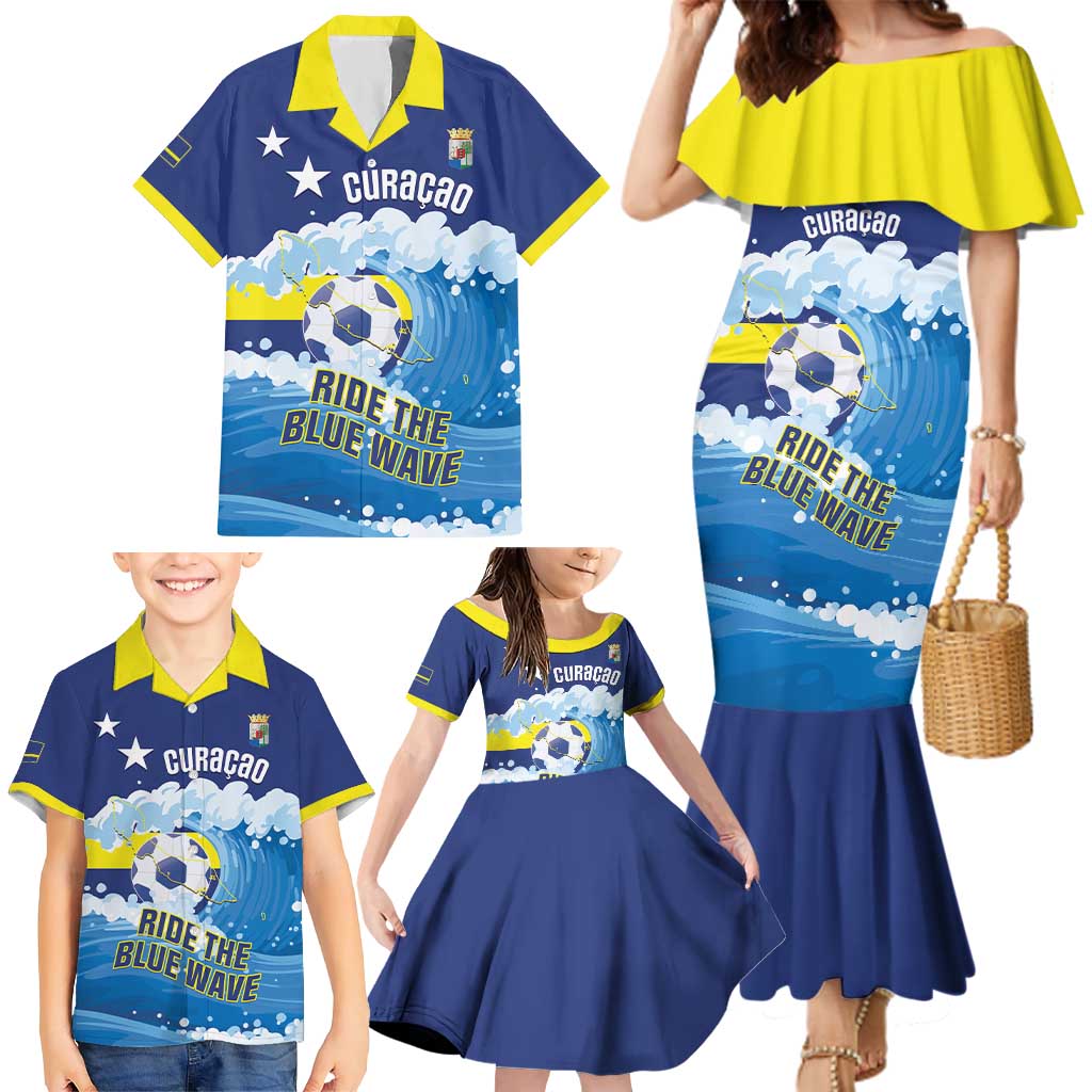 Personalized Curacao Football Family Matching Mermaid Dress and Hawaiian Shirt First-ever World Cup Ride The Blue Wave - Wonder Print Shop