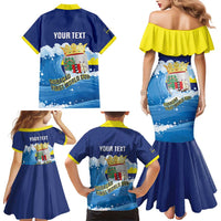 Personalized Curacao Football Family Matching Mermaid Dress and Hawaiian Shirt First-ever World Cup Ride The Blue Wave - Wonder Print Shop