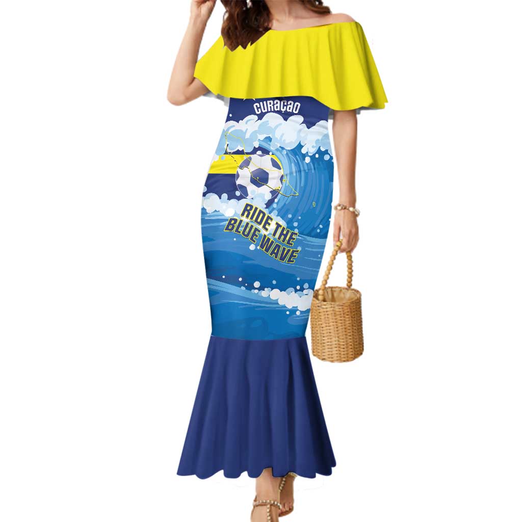 Personalized Curacao Football Family Matching Mermaid Dress and Hawaiian Shirt First-ever World Cup Ride The Blue Wave - Wonder Print Shop