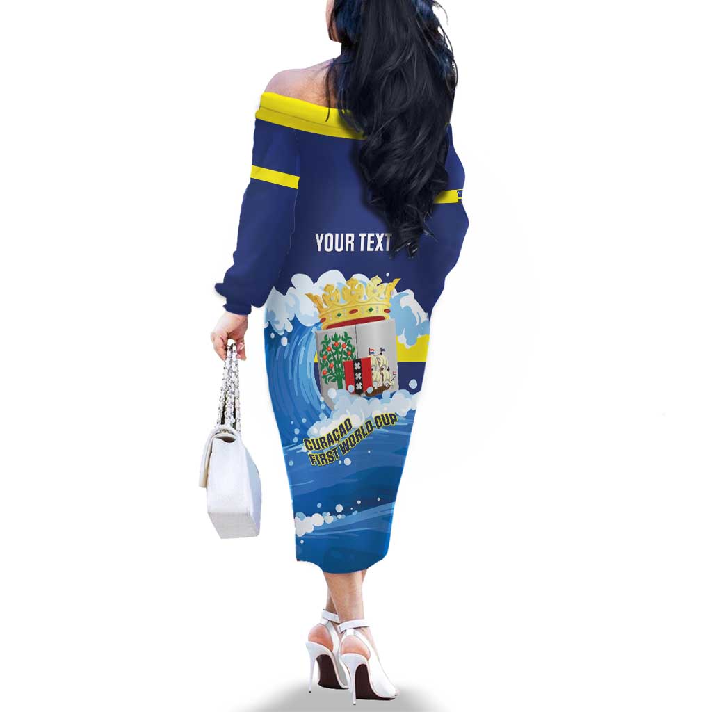 Personalized Curacao Football Family Matching Off The Shoulder Long Sleeve Dress and Hawaiian Shirt First-ever World Cup Ride The Blue Wave - Wonder Print Shop