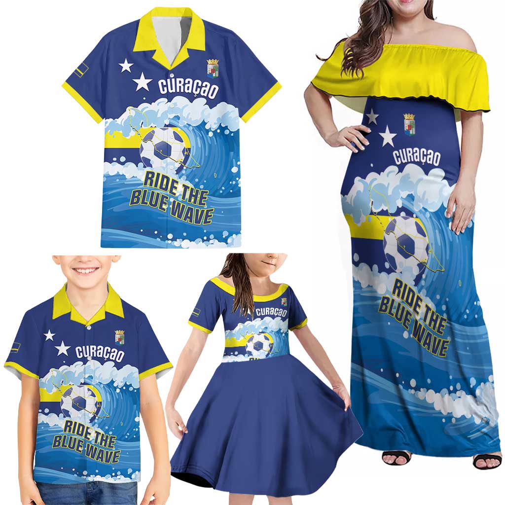 Personalized Curacao Football Family Matching Off Shoulder Maxi Dress and Hawaiian Shirt First-ever World Cup Ride The Blue Wave - Wonder Print Shop