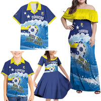 Personalized Curacao Football Family Matching Off Shoulder Maxi Dress and Hawaiian Shirt First-ever World Cup Ride The Blue Wave - Wonder Print Shop