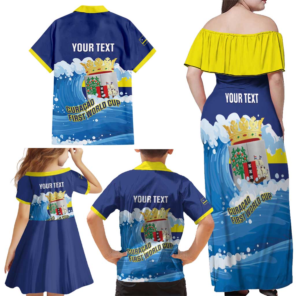 Personalized Curacao Football Family Matching Off Shoulder Maxi Dress and Hawaiian Shirt First-ever World Cup Ride The Blue Wave - Wonder Print Shop
