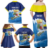 Personalized Curacao Football Family Matching Off Shoulder Maxi Dress and Hawaiian Shirt First-ever World Cup Ride The Blue Wave - Wonder Print Shop