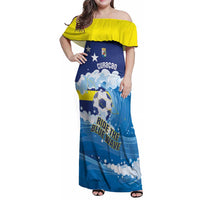 Personalized Curacao Football Family Matching Off Shoulder Maxi Dress and Hawaiian Shirt First-ever World Cup Ride The Blue Wave - Wonder Print Shop