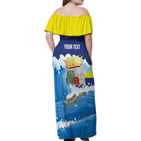 Personalized Curacao Football Family Matching Off Shoulder Maxi Dress and Hawaiian Shirt First-ever World Cup Ride The Blue Wave - Wonder Print Shop