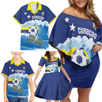 Personalized Curacao Football Family Matching Off Shoulder Short Dress and Hawaiian Shirt First-ever World Cup Ride The Blue Wave - Wonder Print Shop