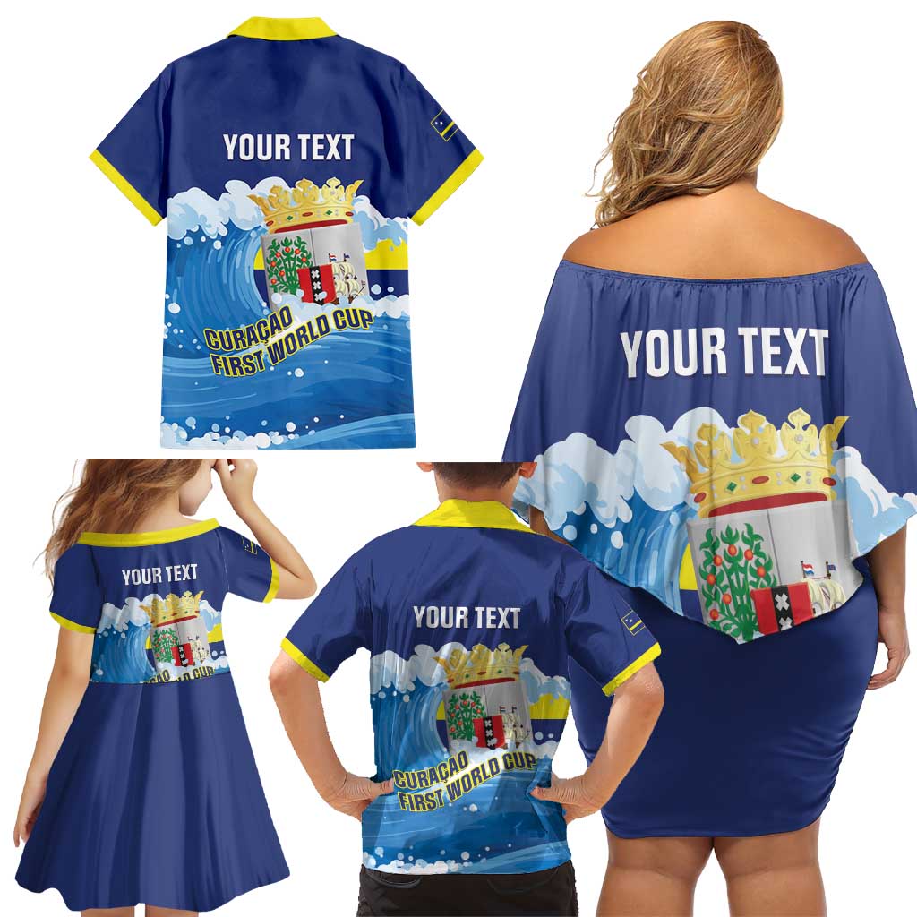Personalized Curacao Football Family Matching Off Shoulder Short Dress and Hawaiian Shirt First-ever World Cup Ride The Blue Wave - Wonder Print Shop