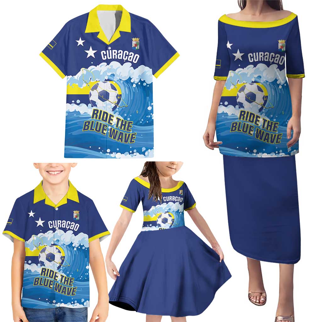 Personalized Curacao Football Family Matching Puletasi and Hawaiian Shirt First-ever World Cup Ride The Blue Wave - Wonder Print Shop