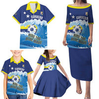 Personalized Curacao Football Family Matching Puletasi and Hawaiian Shirt First-ever World Cup Ride The Blue Wave - Wonder Print Shop